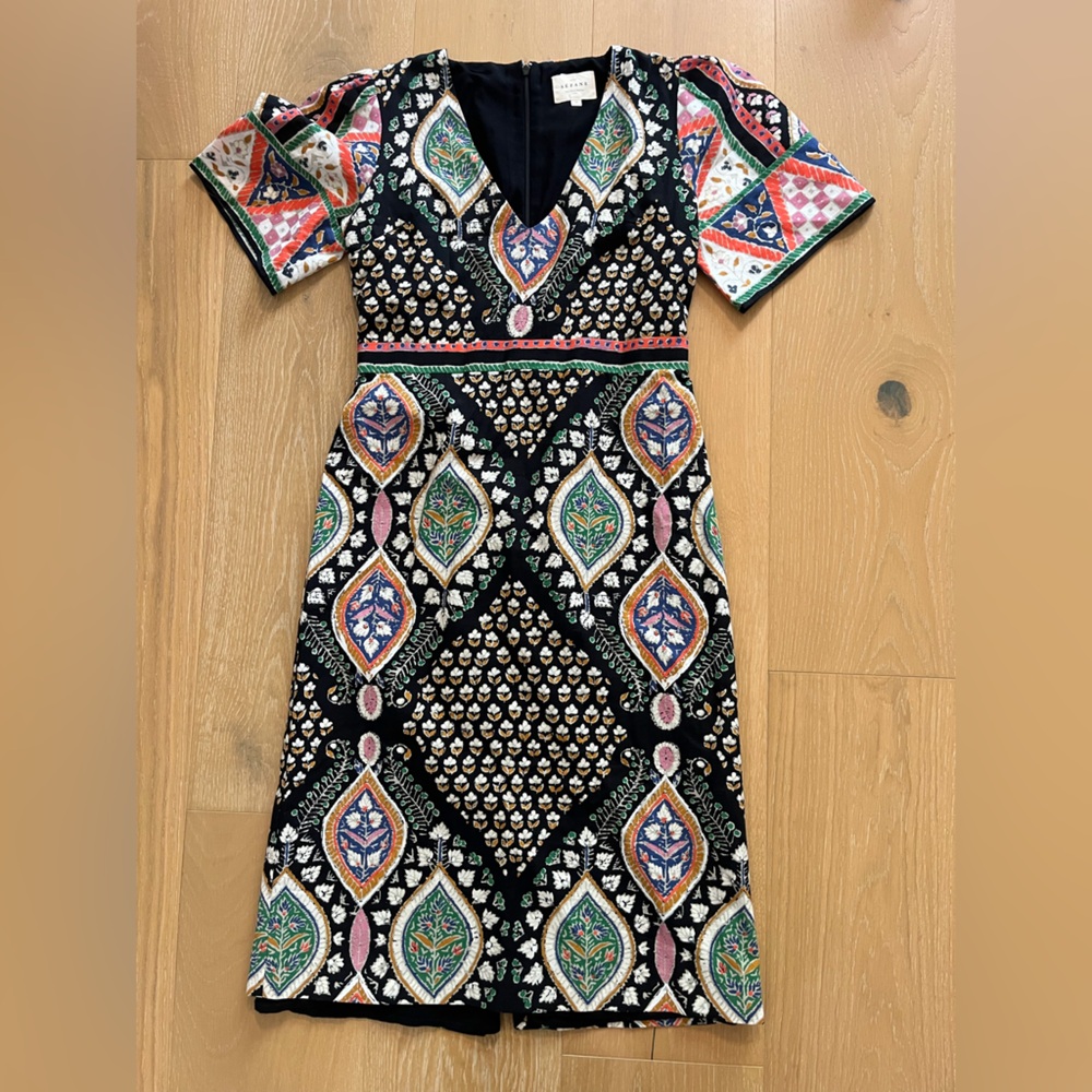Sezane Black Multicolor Geometric Paisley Midi Dress - Picture 4 of 8